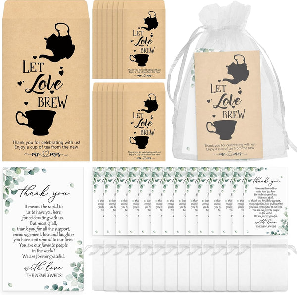 ReliThick 100 Sets Wedding Favors Bulk - 100 Kraft Paper Envelopes, 100 Thank You Cards, 100 Organza Bags (No Tea)
