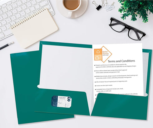 Better Office Products 2 Pocket Glossy Laminated Teal Paper Folders, Box of 25, Letter Size