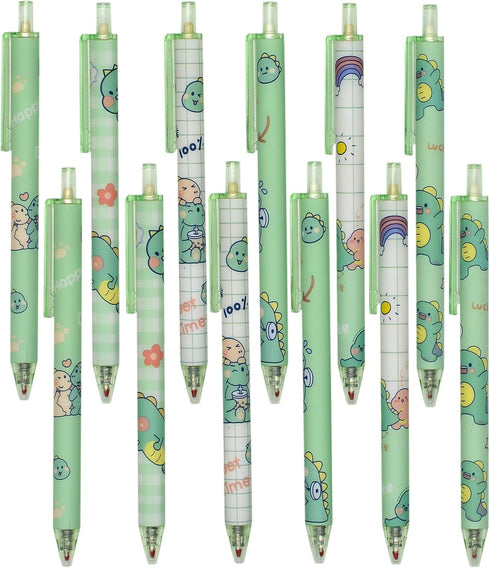 YYaaloa 12pcs Cute Dinosaur Pens, Black Gel Ink, Retractable 0.5mm Gel Pens