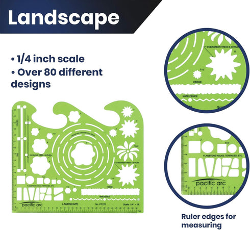 Pacific Arc Landscape Template Guide with Trees, Shrubs, Hedges, Fences, and Terraces