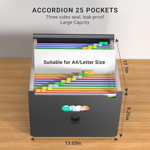 Expanding File Folders - Accordion Organizer, 25 Pockets Expandable File Folder with Plastic Handle for A4/Letter Size