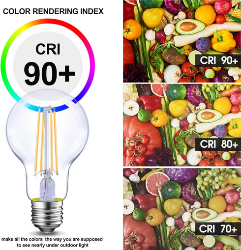 Energetic Dimmable LED Filament Light Bulbs, 8W, 60 Watt Equivalent, Warm White 3000K, A19, 6 Pack