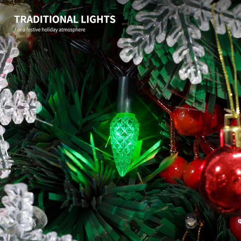 C6 33ft 100 29V 8 WATERGLIDE Christmas Lights, LED Faceted String Lights Green Wire Fairy Lights with Safe Adaptor