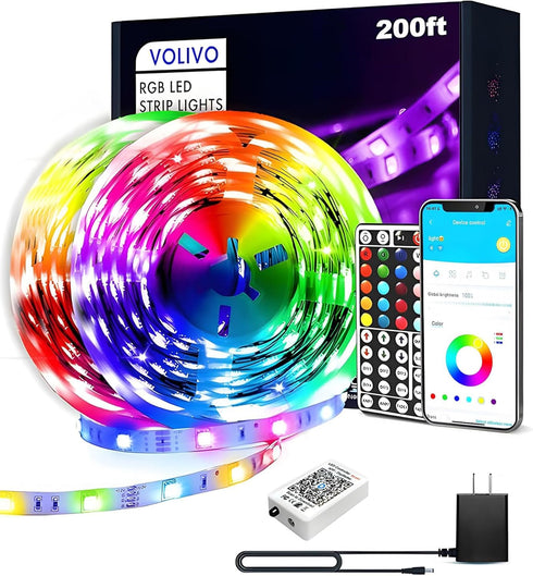 VOLIVO LED Strip Lights for Bedroom 200ft, Smart Bluetooth RGB Light Strips