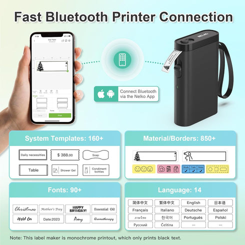 Label Maker Machine with Tape, P21 Portable Bluetooth Label Printer, Wireless Built-in Cutter Sticker Maker Mini Label Makers with Multiple Templates for Organizing Storage Office Home, Black