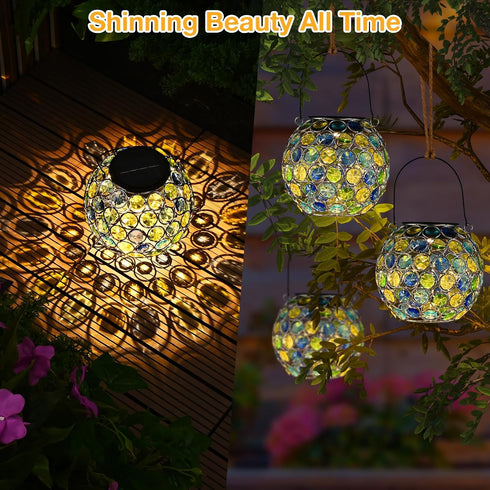 2 Pack Uspring Crystal Mosaic Solar Lanterns Outdoor Waterproof Decorative Hanging Solar Lights for Outside, Gifts