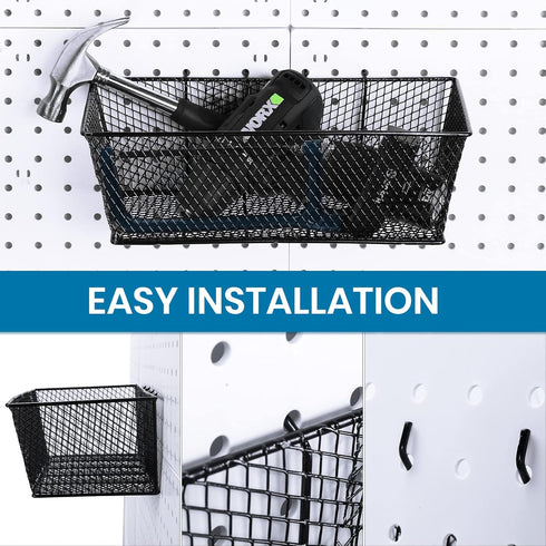 Sieral 4 Pcs Metal Wire Shelf Baskets, Black Pegboard Organizer Attachments for Garage Workbench, 2 Sizes