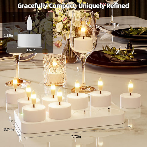 8Pcs Rechargeable Flameless Tea Lights Candles with Charging Station Battery Tea Lights with Remote & Timer LED