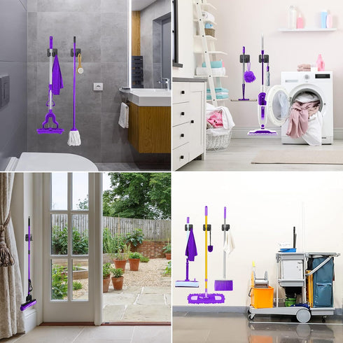 YUWANTING 4 4 Stainless Steel Broom Holder, Heavy Duty, Rust Resistant, Gripper Positions with Hooks, Black