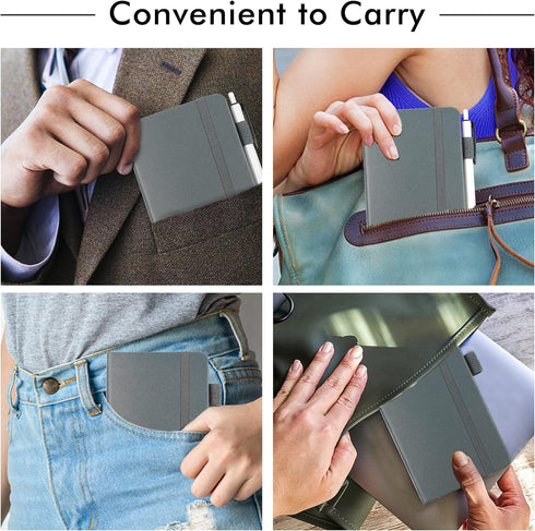 Feela 6 Pack Mini Pocket Notebooks, Cute Hardcover Memo Notepads with Pen Holder, 3.5”x 5.5”, Gray