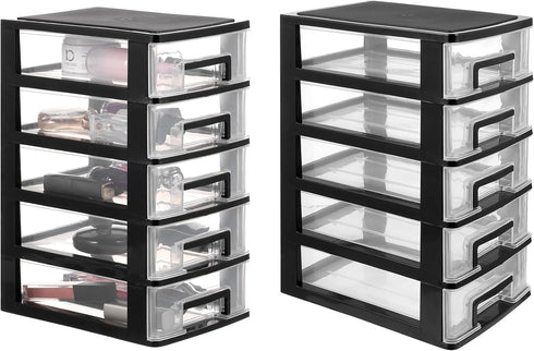 Cabilock Storage Drawers Desk Organizer with 5 Clear Plastic Drawers, Mini Storage Bin for Craft and Stationery