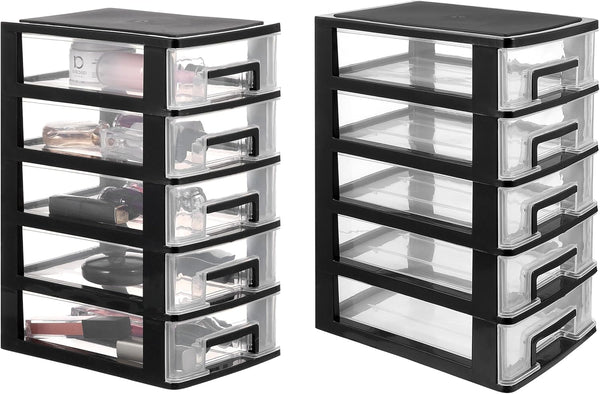 Cabilock Storage Drawers Desk Organizer with 5 Clear Plastic Drawers, Mini Storage Bin for Craft and Stationery