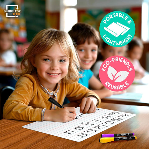 SCRIBBLEDO Small Lined White Board Sheets, 9”x12” Dry Erase Board with Lines, Teacher Classroom Pack of 10