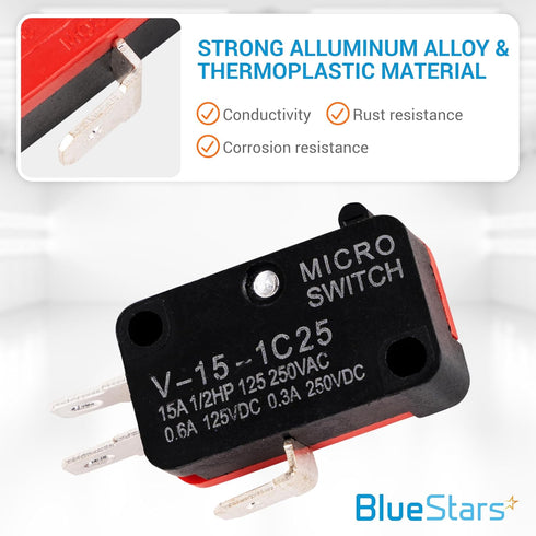 BlueStars Micro Limit Switch V-15-1C25 Pack of 10, 250VAC/125VDC 15A for Arduino, Appliance, Electrical Supplies
