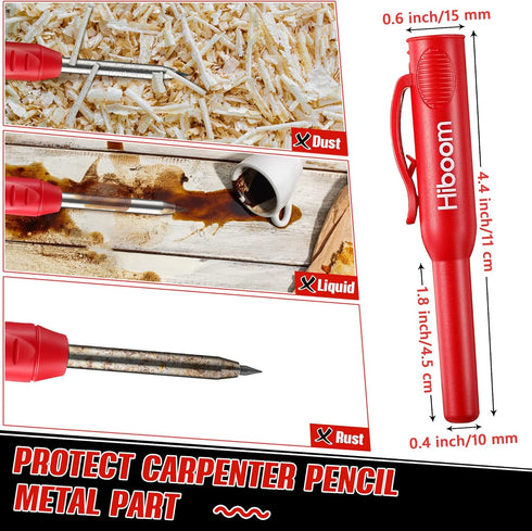 Hiboom 3 Pack Solid Carpenter Pencil with Cap and 21 Pcs Refills, Deep Hole Mechanical Pencil Marker for Woodworking