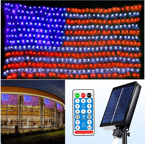 Solar American Flag String Lights - Waterproof 420 Led Solar Powered Flag