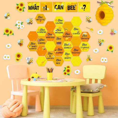 Harloon 54 Pcs Bee Bulletin Board Decorations, Bee Cutouts with Sunflowers and Daisy for Classroom Wall Decor