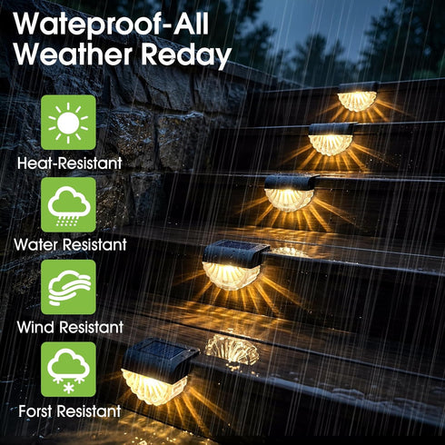 12 Pack Greluna Solar Fence Lights Outdoor, Waterproof Deck Lights, Auto Dusk to Dawn Step Lights with Warm White Glow
