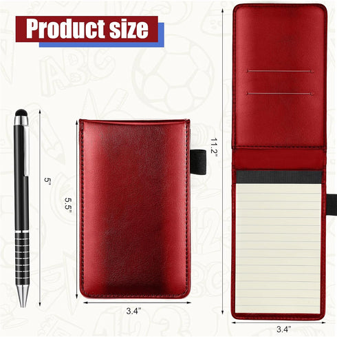 Outus 10 Pcs Mini Pocket Notepad Holder Set Included Mini Pocket Notepad Holder with 50 Lined Sheets, Metal Pen, 8 Pcs 3 x 5 Inch Memo Book Refills, 30 Lined Paper Per Note Pad (Red) by Outus