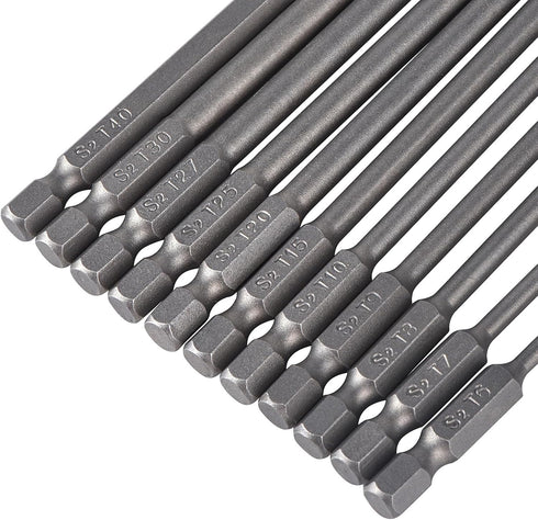 Set 11 4 Inch Set S2 1/4" T6-T40 YDLQWCZ Torx Bit Piece long Security Tamper Proof Star Bit Steel Hex Shank Magnetic