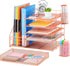 Marbrasse Rose Gold Desk Organizer with 5-Tier Paper Letter Tray, Drawer and 2 Pen Holder