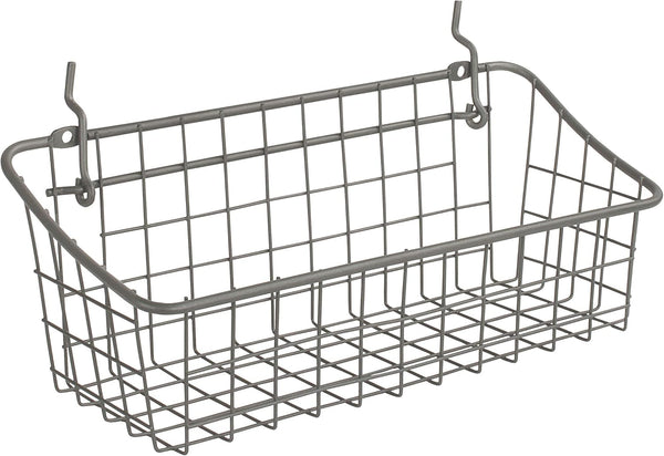 Spectrum Pegboard & Wall Mount Wire Basket Small, Industrial Gray Storage Organizer for Garage and Crafts