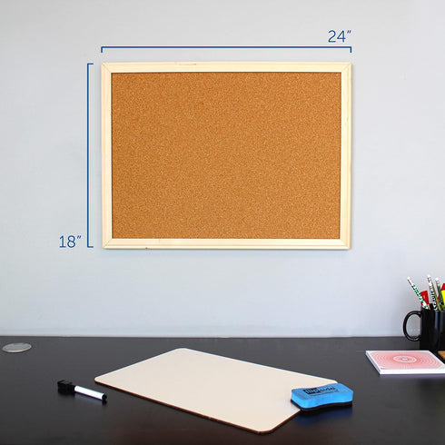 Flipside Products 18" x 24" Cork Bulletin Board - Natural Wood Framed, Memo Pin, Wall Mounted