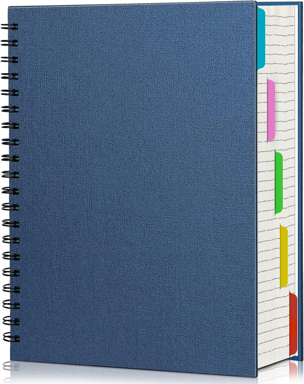 EUSOAR 5 Subject Notebook with Tabs, B5 7.3"x10.2" Spiral College Ruled, 100GSM, 120 Sheets/240 Pages, Thick Hardcover,