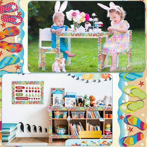 Summer Flip Flops Bulletin Board Border, 68.9 Feet with Butterflies Flowers Bee Space for Classroom Chalkboard Decor