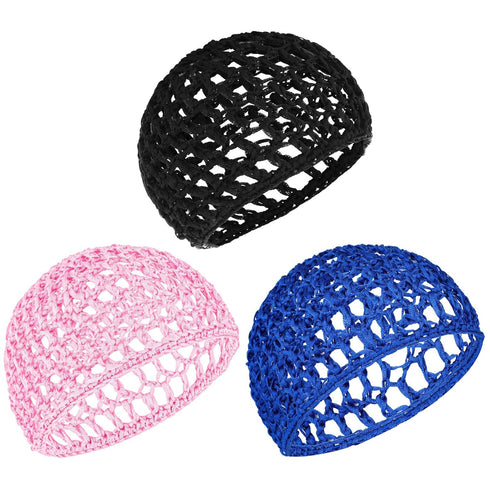 Gjinxi 3-Pack Breathable Nylon Mesh Hair Nets for Women Soft Crochet Snood Cap