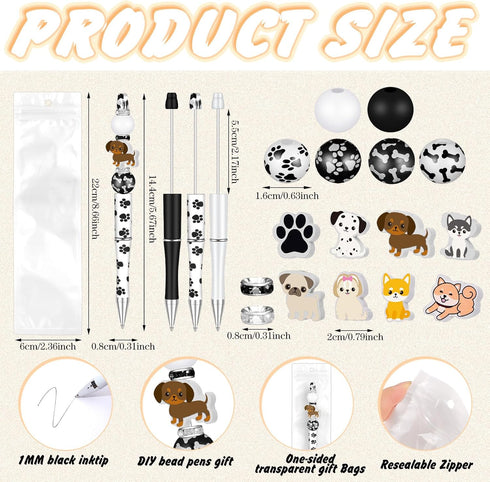 Colarr 24 Sets Plastic Beadable Pens DIY Pens Making Kit Assorted Bead Pens Wood Beads Crystal Spacer Beads Black Ink Ballpoint Pen for Women Students Crafts Office School Gifts (Dog) by Colarr
