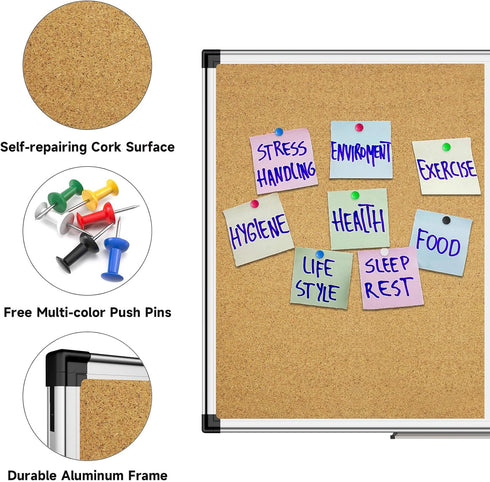 XBoard 36 x 24 Inch Magnetic White Board and Bulletin Corkboard Combo, Half Dry Erase & Cork Board with Aluminum Frame
