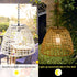 Bulb Outdoor Solar Hanging Lantern, Natural Seaweed Rattan Bamboo Hand-Woven Pendent Chandelier Light Edison Design
