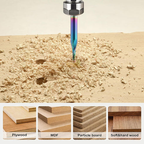10 1/8 inch Pcs O Flute Spiral Router Bit Shank, Up Cut Solid Carbide Milling Cutters with DLC Coating, Single Flute