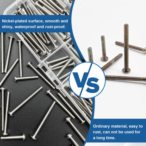 120PCS Assortment Cabinet Pull and Knob Screws: M4 25/30/35/40/45/50mm Machine Screws with Pan Washer Head for Drawer