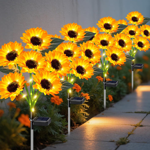 4 Pack 24 ostritec Sunflower Solar Lights Outdoor Decor, Solar Garden Decor Waterproof Solar Sunflower Outdoor Lights