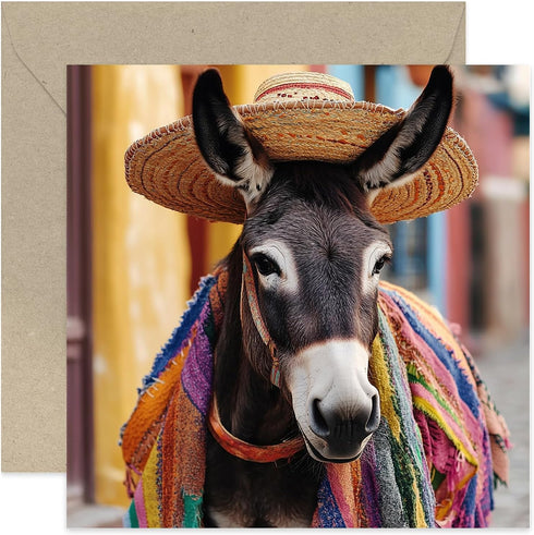 Fun Birthday Cards for Him - Funny Donkey Wearing Hat Photo Greeting