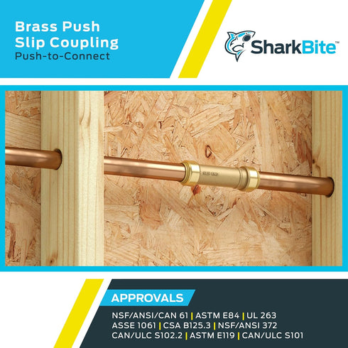 SharkBite 1 Inch Push to Connect Brass Plumbing Fitting, Slip Coupling for PEX, Copper, CPVC, PE-RT, HDPE, U3020LFA