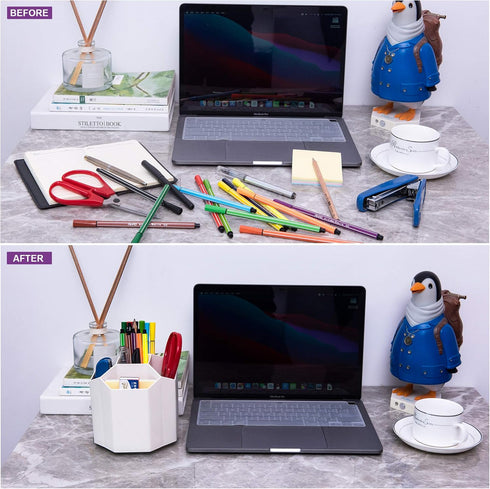 Desk Pencil Pen Holder, 360-Degree Rotating 5 Grid Organizer for Desktop Storage, Home, Office, School, Kids, White