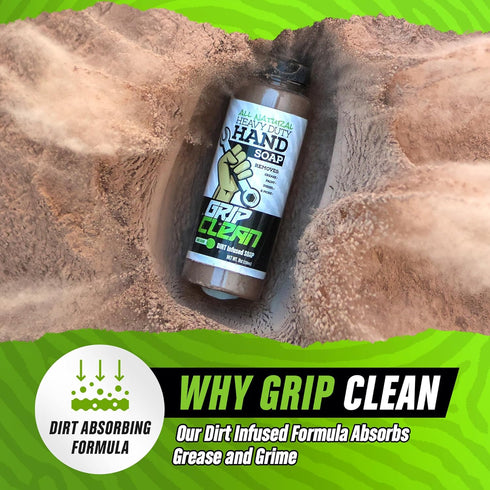 Grip Clean Squeeze Bottle & Brush Combo - Heavy-Duty Degreaser Hand Cleaner & Nail Brush Set - Tackle Grease, Oil, & Grime with Natural Pumice Soap & Nail Cleaning Scrub for Clean Hands & Nails