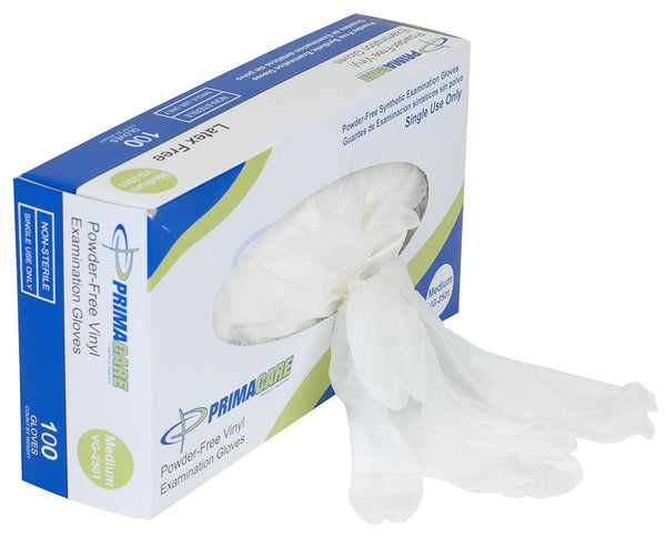 PrimaCare Medical Supplies VG-2501 Case of 100 Medium Size Vinyl Examination Gloves, Disposable, Latex & Powder Free