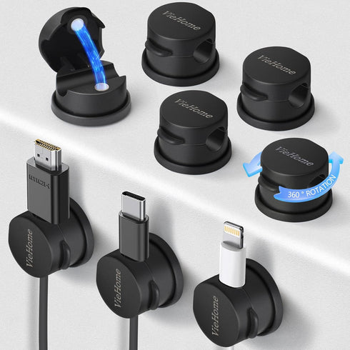 VieHome 8 Pack Magnetic Cable Management Clips - Ideal Cord Holder for Nightstand,
