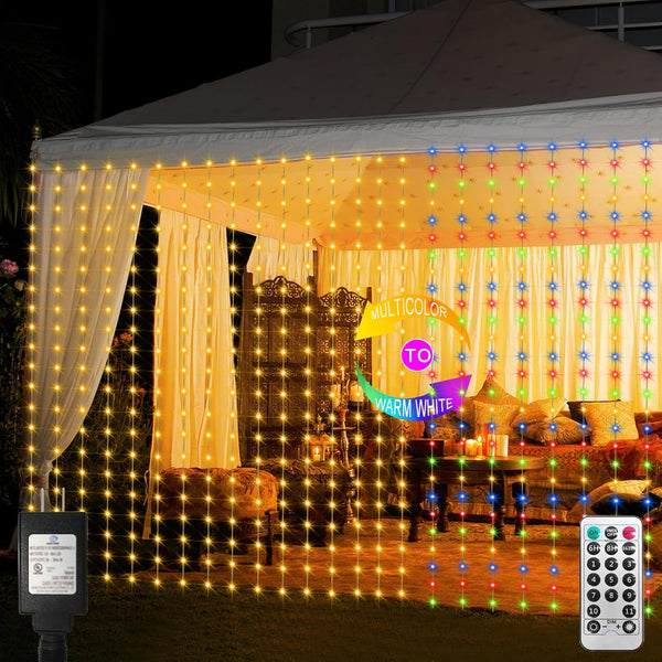 echosari 600 LED Curtain Lights Plug in, 20Ft x 10Ft Connectable Dual