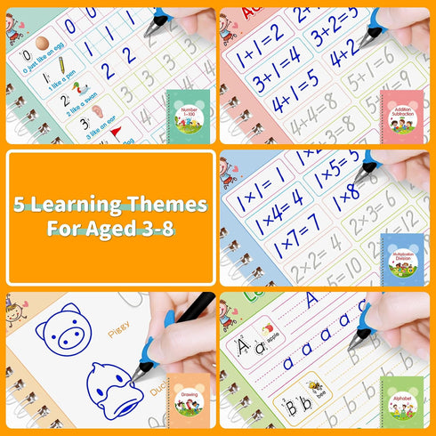 HAIYISHIYE 3-8 7.8in5.5in Grooved Writing Books for Kids, Magic Practice Copybook, Reusable Handwriting Practice Book
