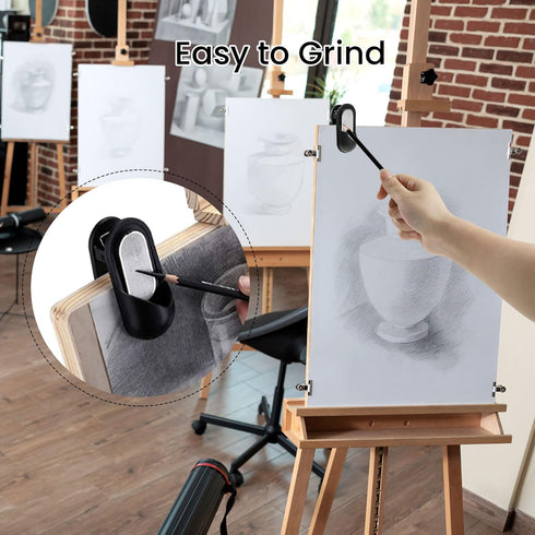 NUOMI One Pack Sketch Pencil Lead Grinder with Painting Clip, Portable Pencil Pointer/Charcoal Nib Sharpener, Black