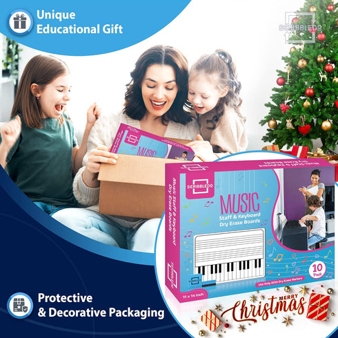 SCRIBBLEDO 10 Pack 11 x 14 Inch Double Sided Piano Board Dry Erase White Boards for Kids, Students, Musicians