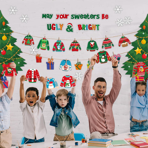 Pasimy Christmas Bulletin Board Decorations Set, Ugly Sweater Paper Cutouts for Classroom Decor