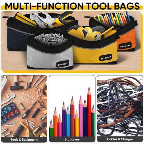 TICONN Tool Pouches with Zipper, 1680D Oxford Small Tool Bags, Waterproof Utility Bag Zipper Pouch for Tool Organizers