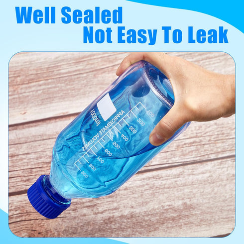 Irenare 8 Pieces Media Storage Bottles, 1000 ml Borosilicate Glass, Round Graduated with Blue GL45 Screw Cap