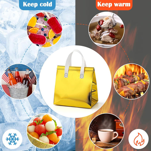 100 FoldTier Pcs Gold Insulated Bags Bulk for Food Delivery Customized Thermal Insulation Take Away Bags for Hot Cold